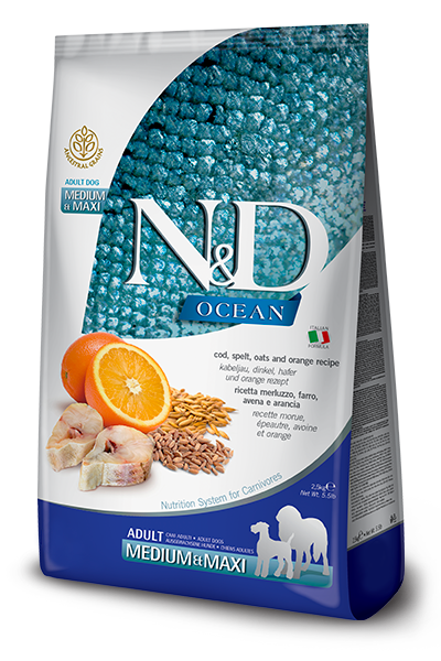 Farmina N&D Ocean Cod, Spelt, Oats & Orange Adult Medium & Maxi