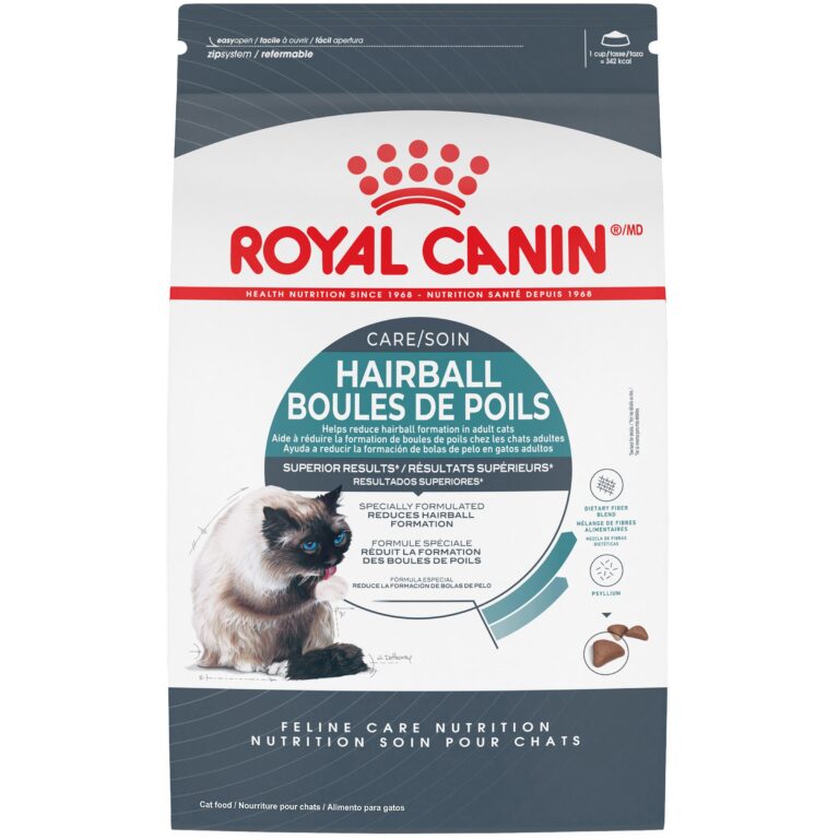 Royal Canin hairball care dry cat food product packaging
