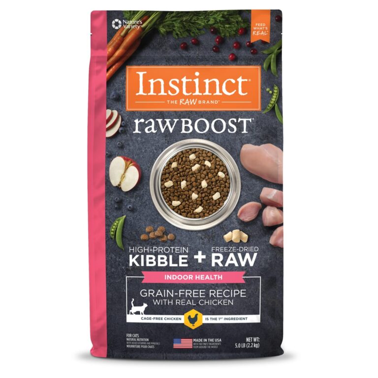 Instinct Raw Boost Indoor Health Chicken Dry Cat Food product packaging from the official brand page